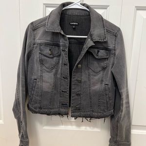 Distressed black/charcoal color denim jacket.